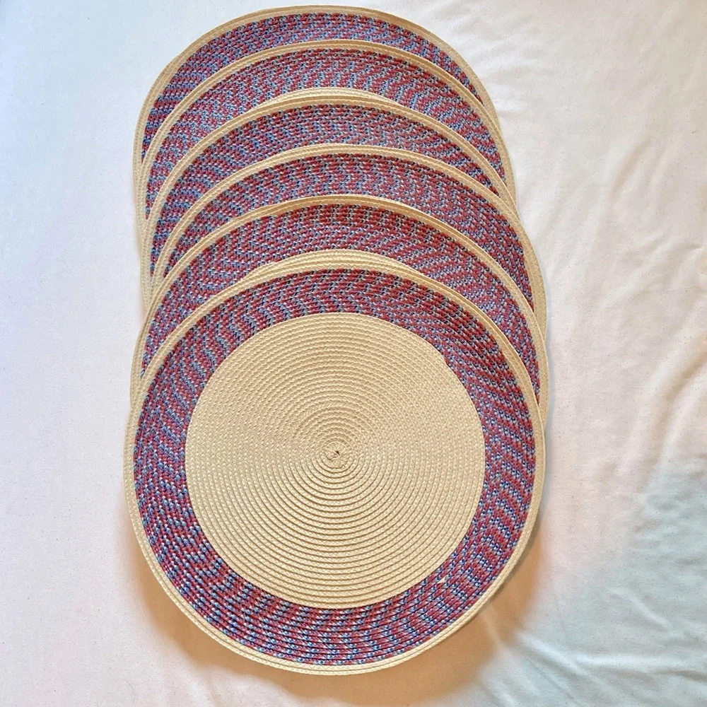 SONOMA Round Braided Placemats  Set of 6 Red and Blue Colorful 15